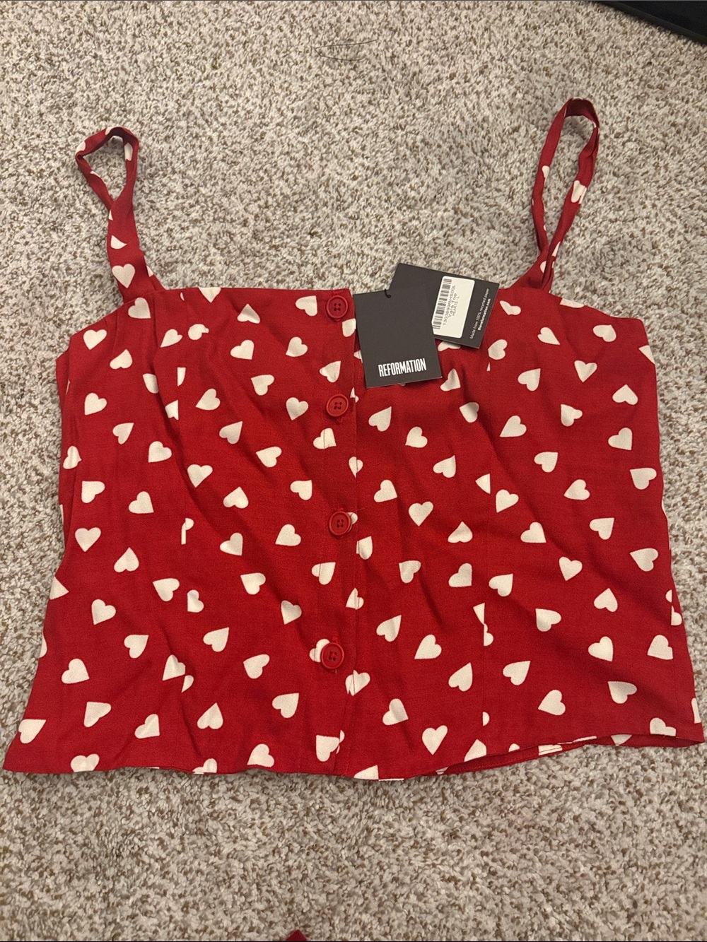 Reformation Red Heart-Print Button Cami